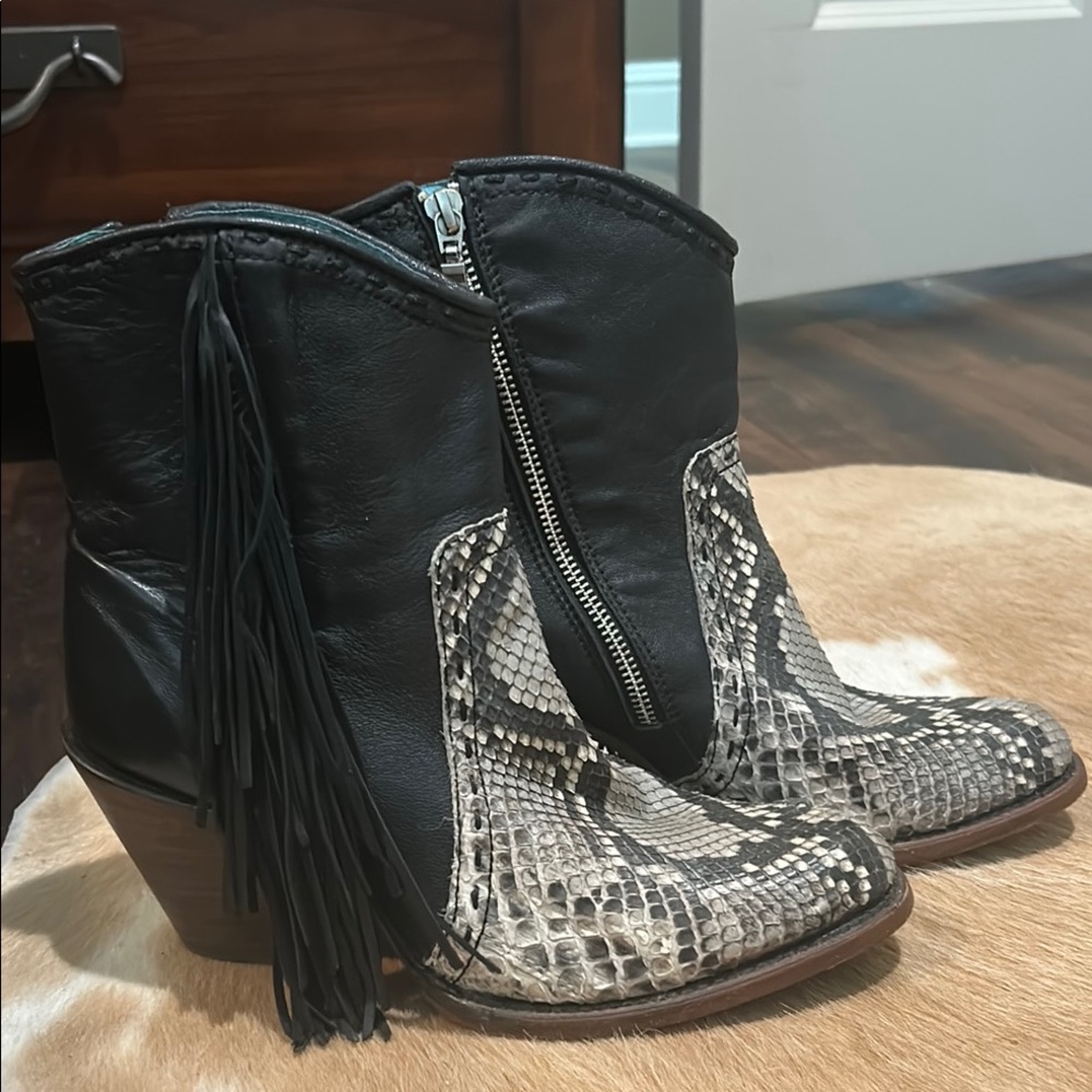 Corral Black and Gray Ankle Boots with Fringe